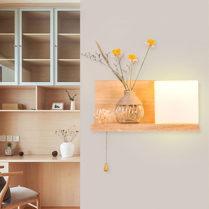 Wood 1 Light Wall Sconce Nordic Milky Glass Spiral/Cylinder/House Wall Mounted Light Fixture with Clear Glass Vase