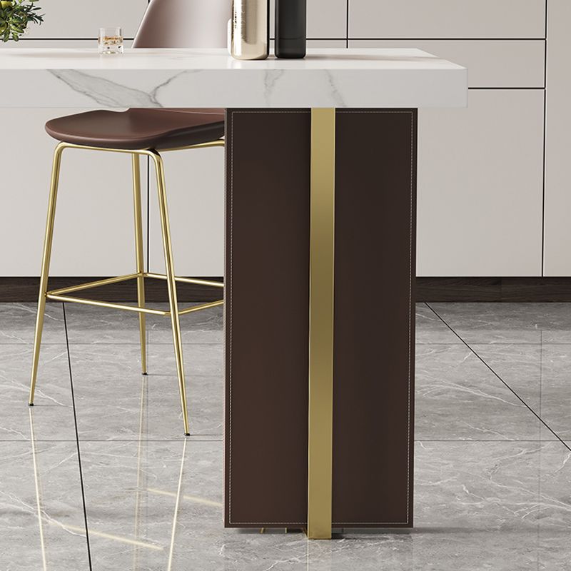 1/2/3 Pieces White Bar Set Glam Stone Top Pub Table with Brown Upholstered Stools