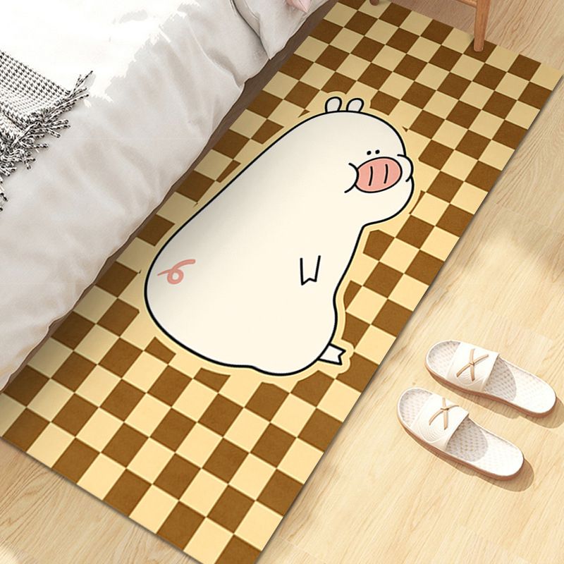 Brown Check Pattern Rug Modern Polyester Rug Washable Rug for Drawing Room