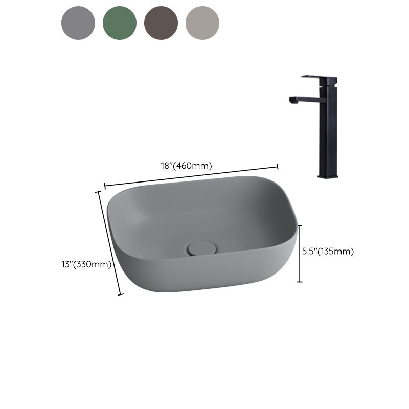 Modern Vessel Lavatory Sink Rectangular Porcelain with Faucet and Pop-Up Drain Basin Sink