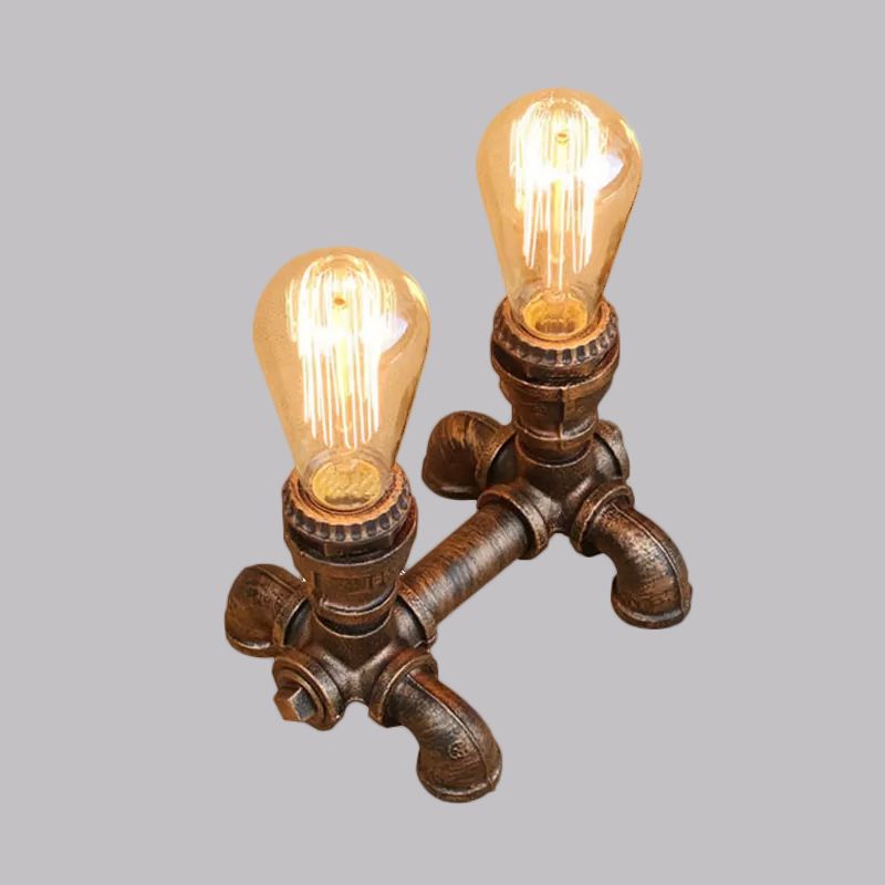 Bronze 2/3 lichten Standingslicht Industrieel Metallic Open bol Tafelverlichting met pijpontwerp voor coffeeshop