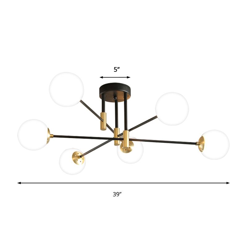 Sphère en verre crème semi-encastré moderniste 4/6/8 lumières noir luminaire semi-encastré avec bras linéaire