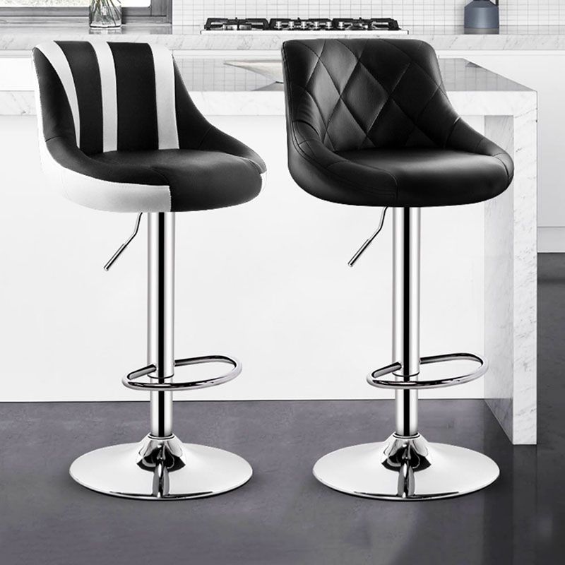 Contemporary Metal Barstool Low Back Faux Leather Footrest Furniture for Bar
