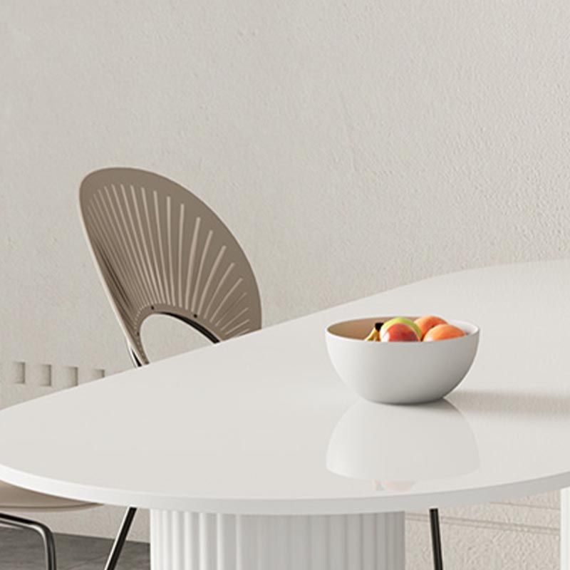Metal Double Pedestal Table Modern Oval Dining Room Collection in White