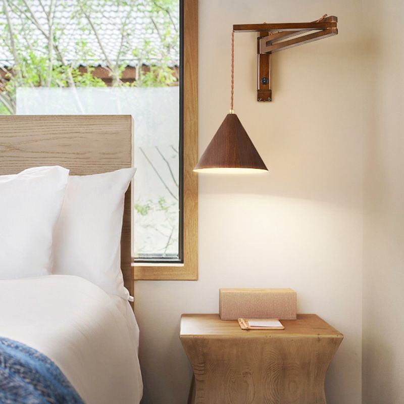 Modern Wooden Shade Wall Lighting Fixtures 1-Light Wall Lamp for Bedroom