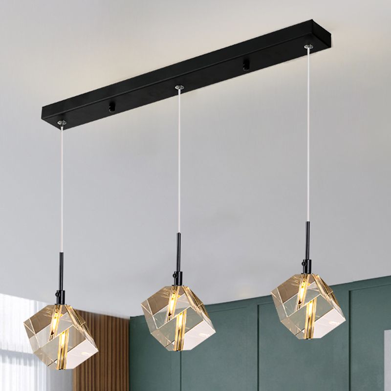 Electroplate Iron Pendant Light in Modern Luxury Style Crystal Square Hanging Lamp for Dining Room