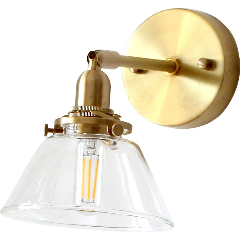 Minimalist Tapered Rotating Wall Lighting Single-Bulb Glass Wall Sconce in Brass for Living Room