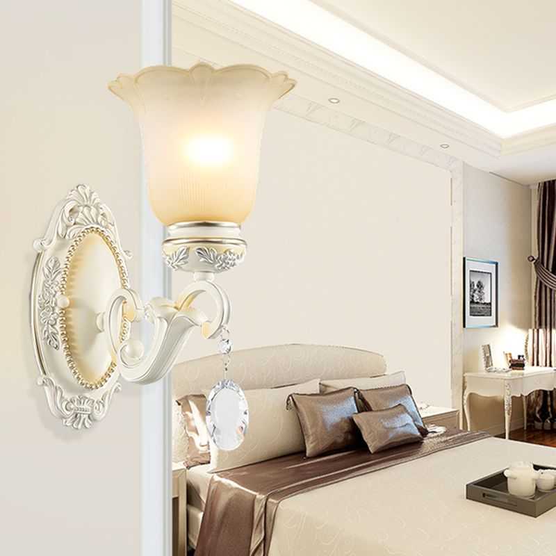 Ivory Flower Wall Light Traditional White Glass 1/2 Lights Living Room Sconce Light