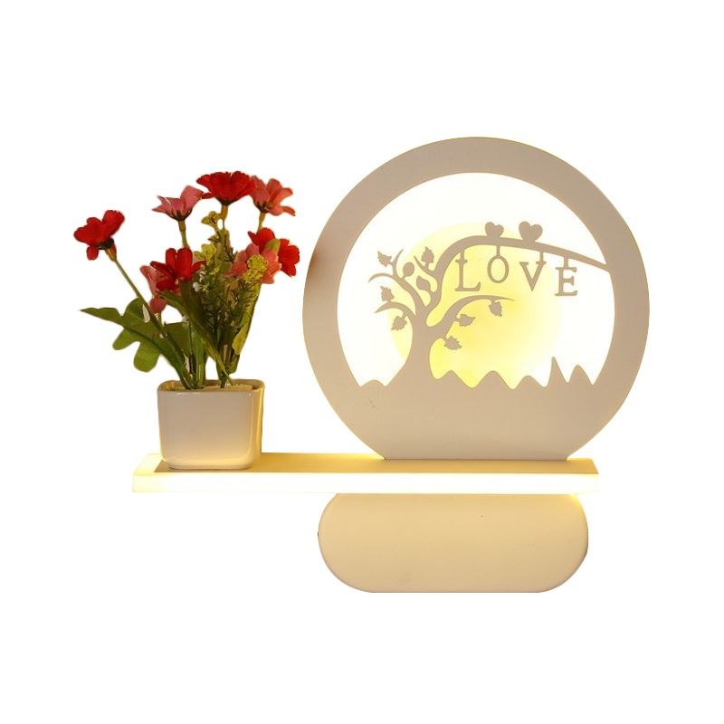 Study Room Big O Wall Lamp with Shelf Acrylic Romantic White Finish Sconce Light