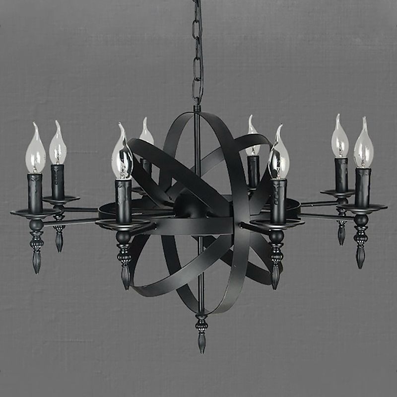 6/8 Light Industrial Globe Lantern Plafond Light Style Candle Black Metallic Chandelier