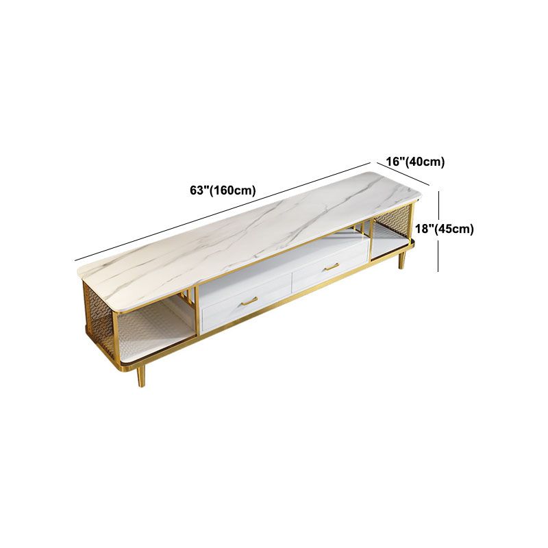 White Stone TV Stand Modern TV Media Stand with Metal Legs for Living Room