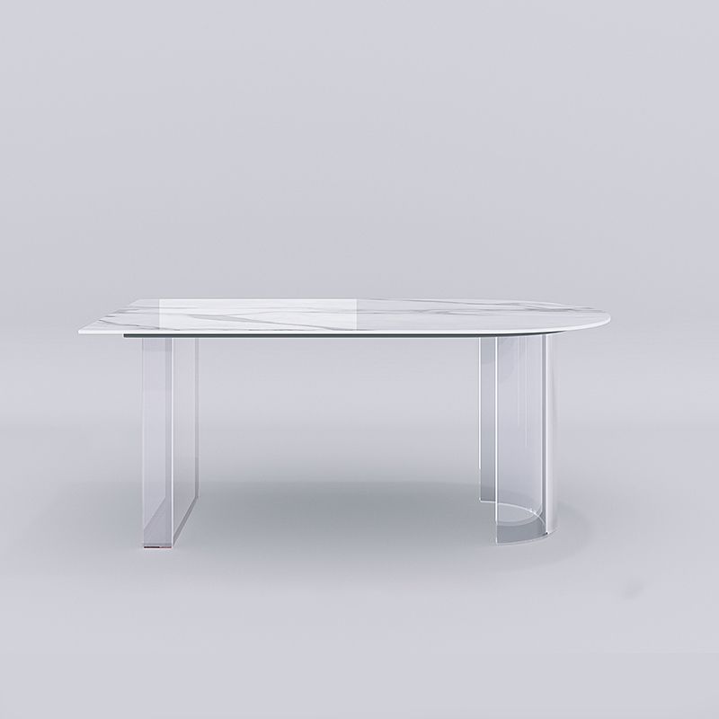 Stone Center Top Dining table Acrylic Double Pedestal Modern White Dinette Table