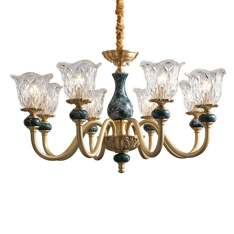Fleur de verre transparent en cours de lustre colonial salon suspendu éclairage en laiton