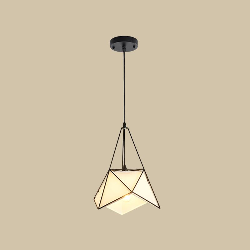 Fabric Flower Shaped Drop Pendant Farmhouse Single-Bulb Dining Room Hanging Light in Cage in Black/Gold/White