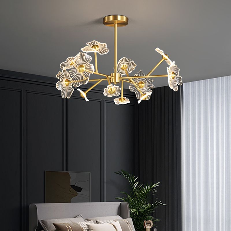 Flower Shape Chandelier Lamp Modern Multi Light LED Hanging Light with Brass for Bedroom