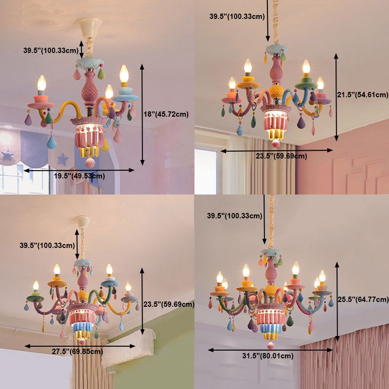 Candle Shape Chandelier Modern Macaroon Stainless Steel Down Lighting Pendant for Bedroom