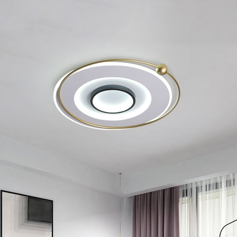 Gold Round Ceiling Mounted Fixture Modern LED Acrylic Flushmount Lighting in White/Warm Light