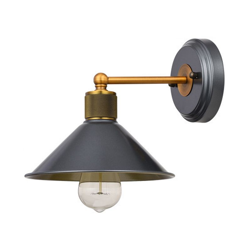 Industrial Style Cone Shape Wall Sconce Metal 1 Light Sconces in Grey for Balcony
