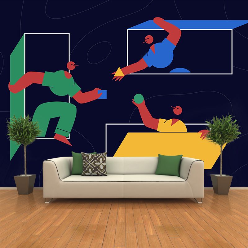 Illustration Exchange Drawing Mural Whole Wall Art for Living Room, Custom Printed
