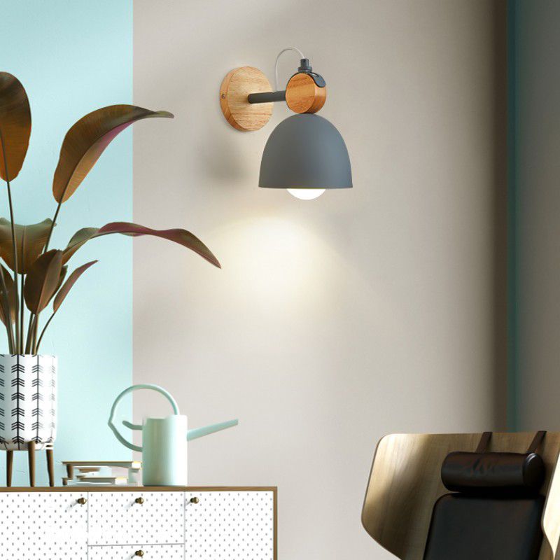 Wooden Dome Single Wall Light in Modern Concise Style Wrought Iron Wall Sconce for Interior Spaces