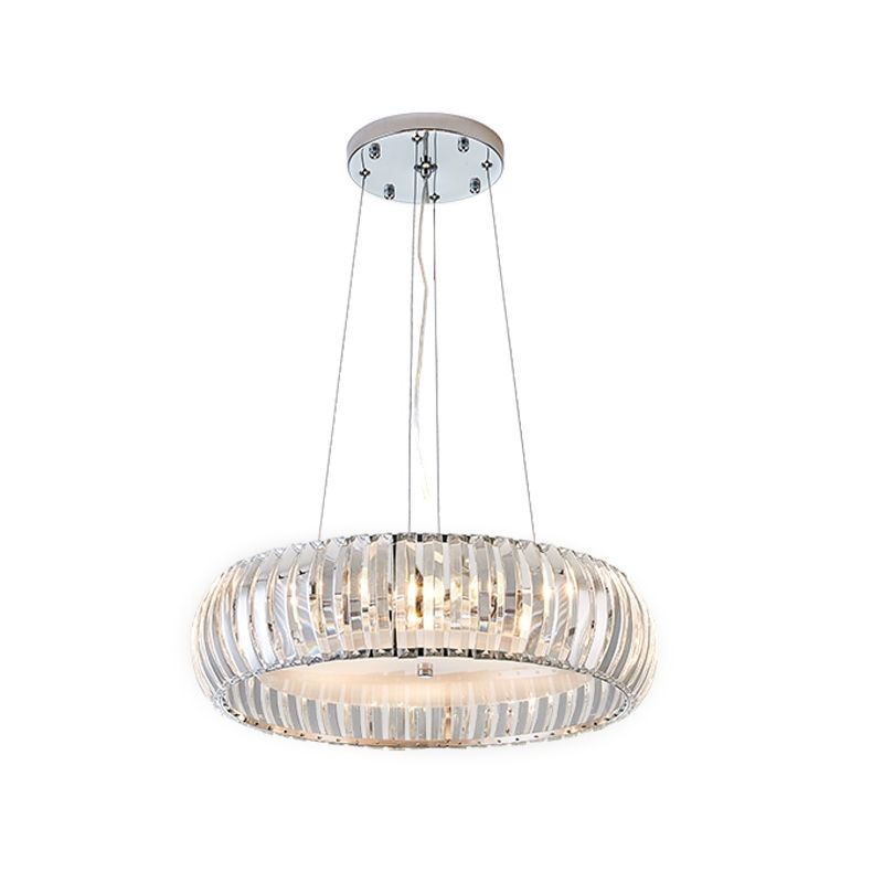 Simplicity LED Down Lighting Chrome Doughnut Hanging Chandelier with Crystal Prisms Shade
