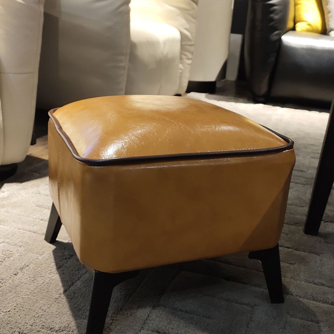 Mid-Century Modern Pouf Ottoman Faux Leather Upholstered Square Ottoman with Chair Legs
