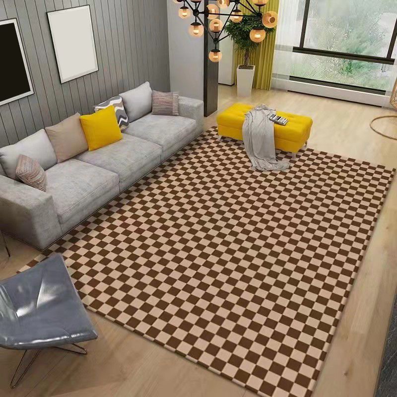 Modern Style Rectangle Shape Rug Lattice Living Room Carpet Polyester Washable Area Rug