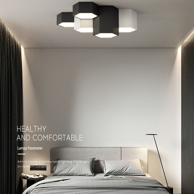 Plafonnier LED géométrique minimaliste moderne en fer forgé avec abat-jour en acrylique