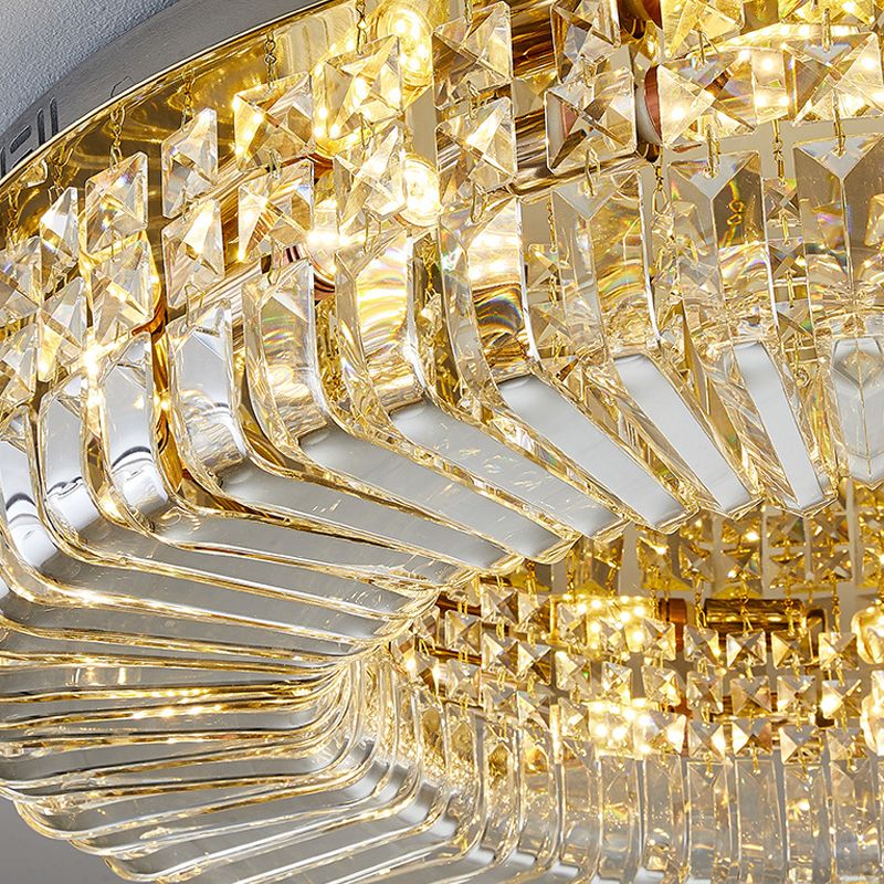 Plafonnier en cristal de forme ronde, montage encastré moderne en acier inoxydable pour chambre d'étude