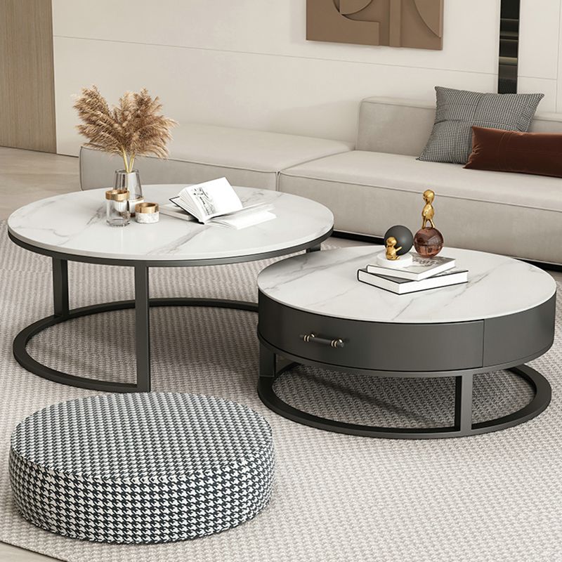 Slate Coffee Table Set Frame Cocktail Table with Storage Drawers