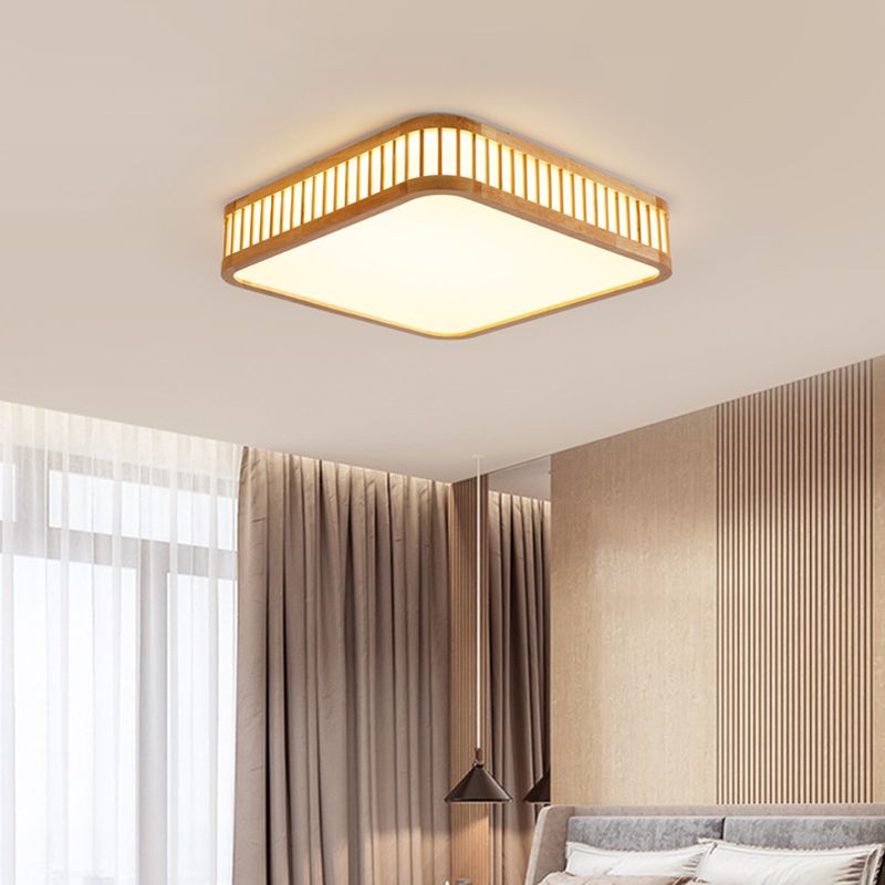 Log Color Geometric LED Flush Mount in Modern Creative Style Wooden Ceiling Light with Acrylic Shade