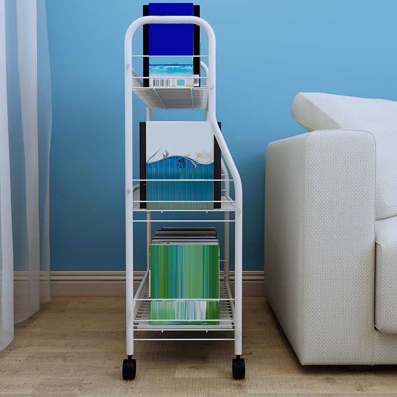 Modern Steel Bookshelf with Wheels Open Bookcase for Living Room