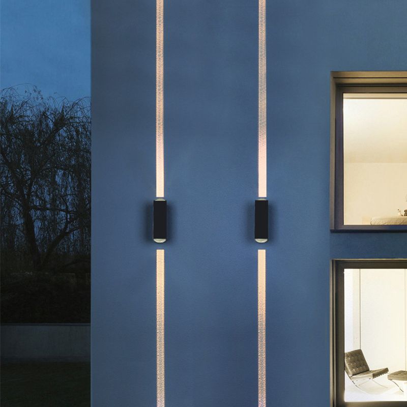 7.5" H Outdoor Waterproof LED Wall Sconce 2-Lights Modern Style Aluminum Alloy Courtyard Corridor Wall Light in Frosted Black