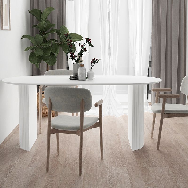 Stone Top Table Contemporary Dining Table with Sled Base in White