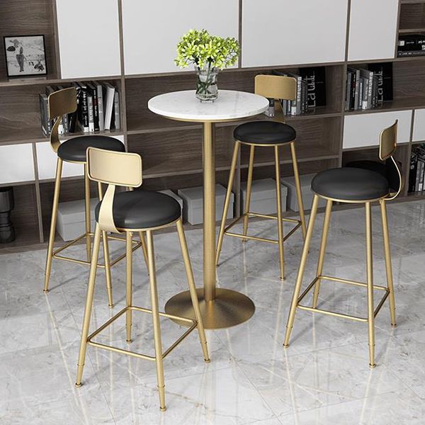 Glam Faux Marble Bar Table 41.3"H Pedestal Bar Height Cocktail Table with Metal Base
