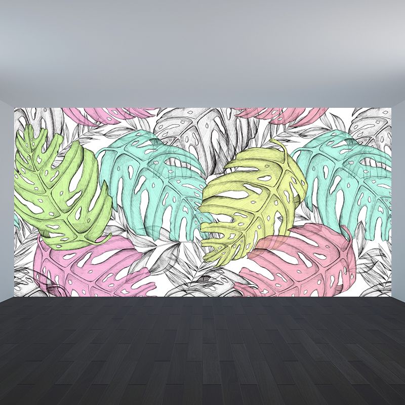 Tropical Botanical Wall Paper Mural Stain Resistant Pastel Wall Decor for Home