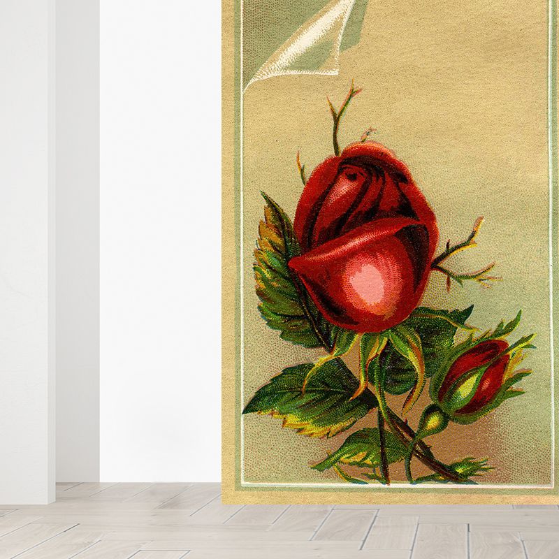 Red Rose Blossom Mural Decal Moisture-Proofing Modern Girls Bedroom Wall Covering