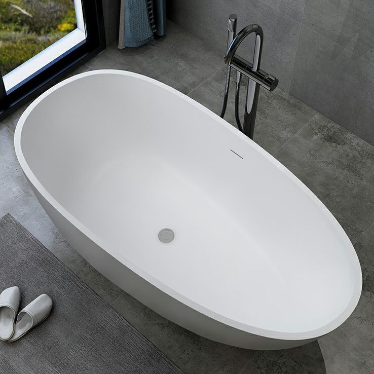 Modern Style Oval Freestanding Bathtub Stone Bathtub with Overflow Trim