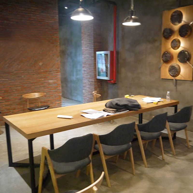 Industrial Rectangle Dining Table Solid Wood Trestle Base Dining Table