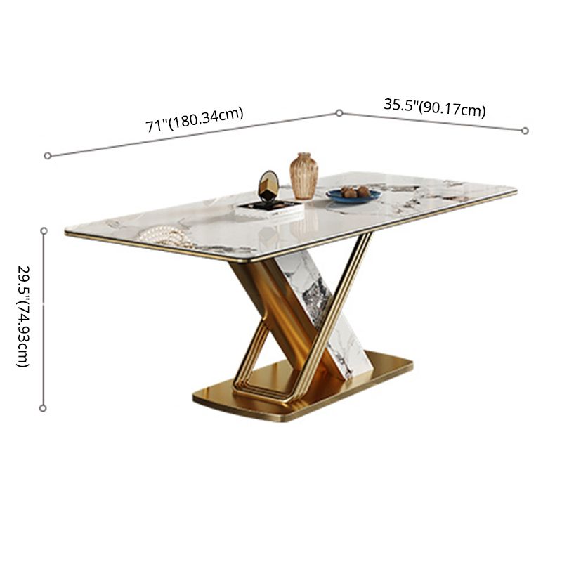 Modern Style Sintered Stone Dining Table with White Fixed Table and Trestle Base for Home Use