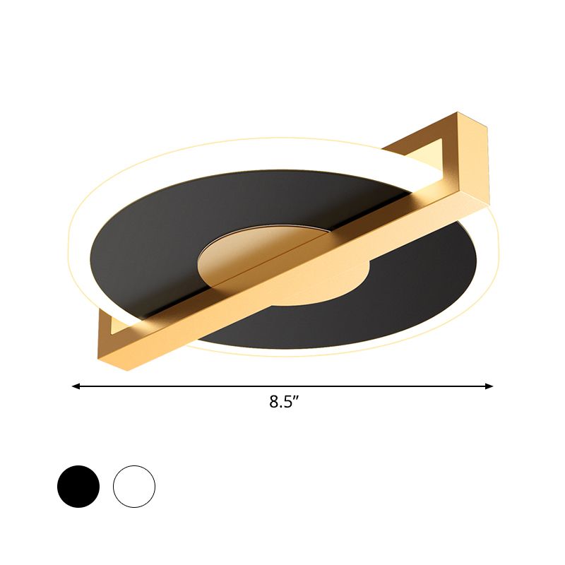 Small Disk Thin Flush Light Fixture Retro Style Metal Black/White and Gold LED Close to Ceiling Lamp