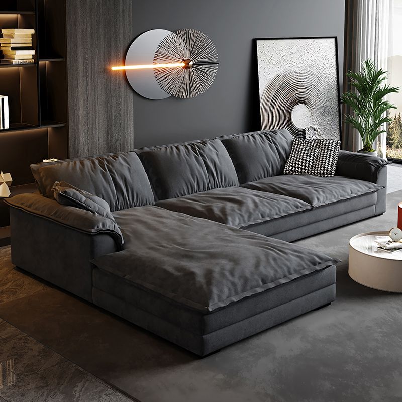 Contemporary Grey Faux Leather Sofa with Pillow Top Arm for Living Room