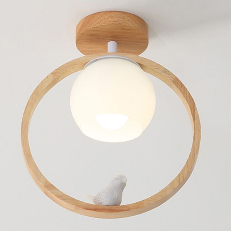 Log Color Globe da incasso in stile moderno e conciso, apparecchio da soffitto per interni in legno con paralume in vetro