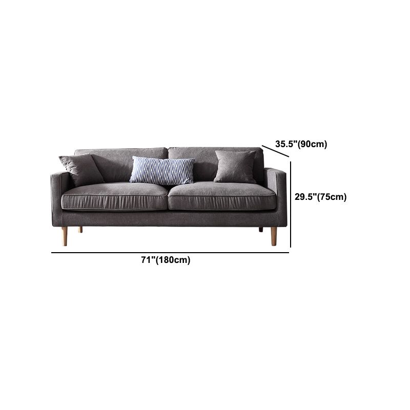 Fabric Slipcovered Sofa Dark Grey Square Arm Sofa with 3 Pillows