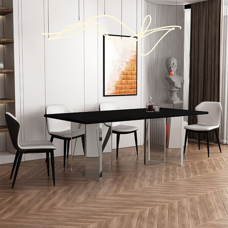 Rectangle Dining Table Stone Dining Table with Acrylic Double Pedestal