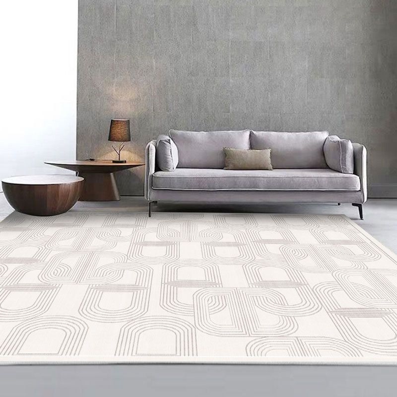 Beige Modern Rug Polyester Irregular Line Rug Washable Rug for Drawing Room