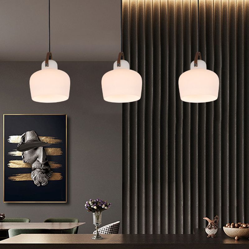 White 1 Light Bell Pendant Lamp Modern Minimalist Glass Hanging Lamp for Living Room