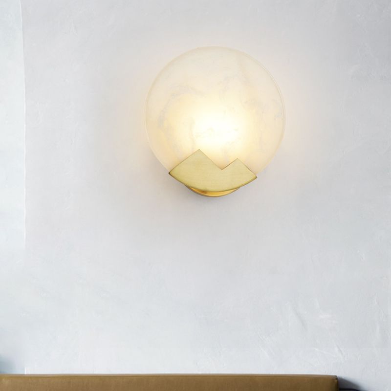 Brass Round Wall Light Postmodern 8" Wide Wall Sconce in Gold for Living Room
