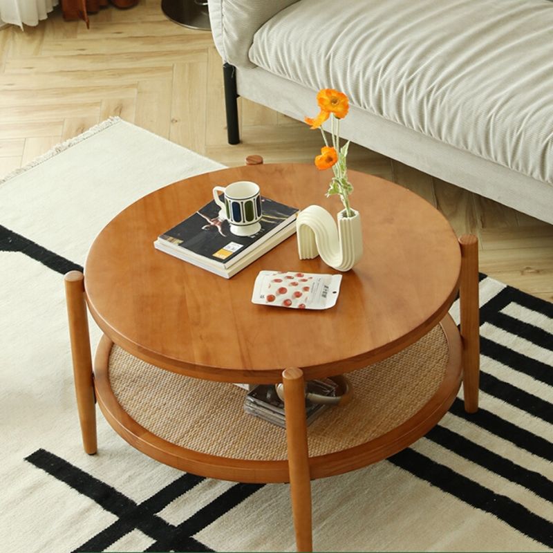 North European Wood/Glass Top Coffee Table Natural Round Cocktail Table