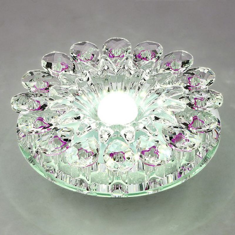 Plafonnier LED en cristal moderne à montage encastré, fleur violette, pour couloir